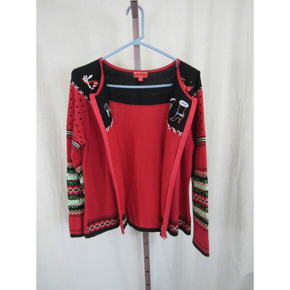 Medium Christmas Sweater Shoe Patches Jungle Bells Front Zip Tacky Unique - Picture 4 of 5